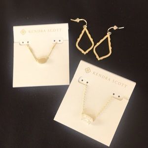 Kendra Scott gold bundle. Sophia earrings, Fern necklace and Ever necklace.